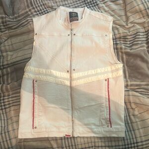 White and gold and red vest